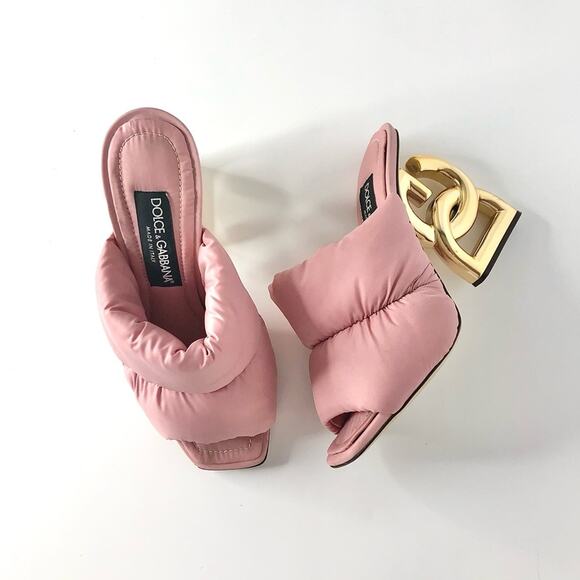Dolce & Gabbana Pink Quilted Nylon DG Heel Slip On Puffy Mule Sandals 38 - Picture 1 of 10